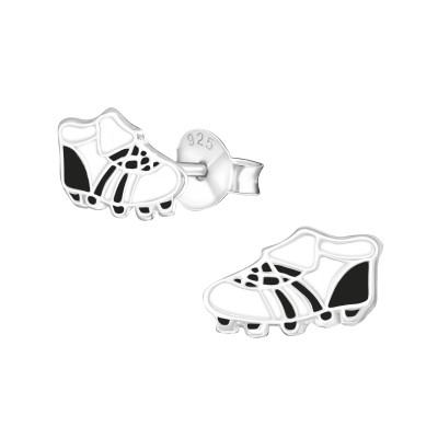 Children's Silver Football Boots Ear Studs with Epoxy