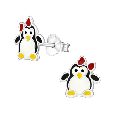 Children's Silver Penguin Ear Studs with Epoxy