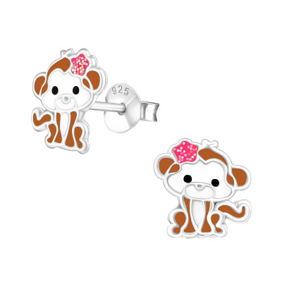 Children's Silver Monkey Ear Studs with Epoxy