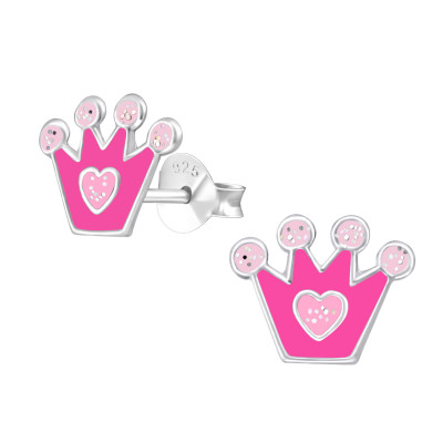 Children's Silver Crown Ear Studs with Epoxy