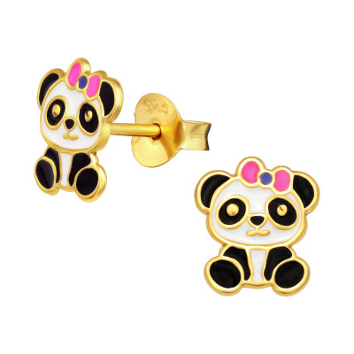 Children's Silver Panda Ear Studs with Epoxy