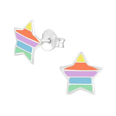 Children's Silver Star Ear Studs with Epoxy