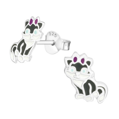 Children's Silver Cat Ear Studs with Epoxy