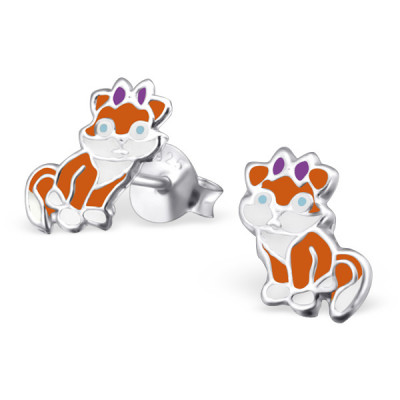 Cat Children's Sterling Silver Ear Studs with Epoxy