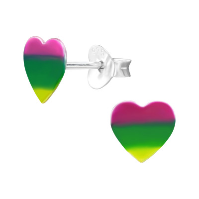 Heart Children's Sterling Silver Ear Studs with Epoxy