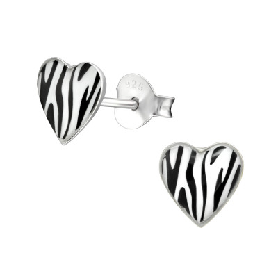 Children's Silver Zebra Print Ear Studs