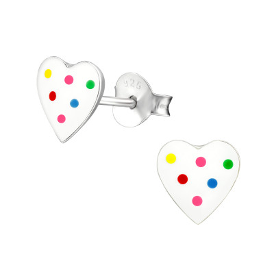 Children's Silver Heart Ear Studs with Epoxy