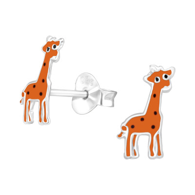 Children's Silver Giraffe Ear Studs with Epoxy