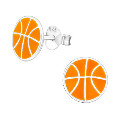 Children's Silver Basketball Ear Studs with Epoxy