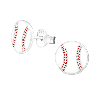 Children's Silver Baseball Ear Studs with Epoxy