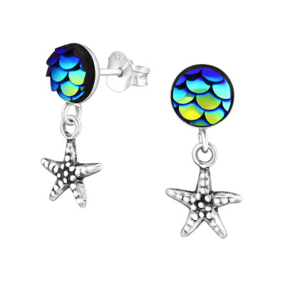 Children's Silver Ear Studs with Hanging Starfish