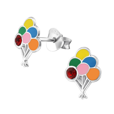 Children's Silver Balloon Ear Studs with Crystal and Epoxy