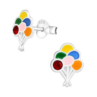 Children's Silver Balloon Ear Studs with Crystal and Epoxy