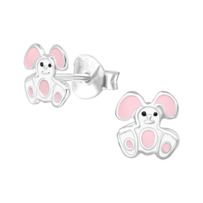 Children's Silver Rabbit Ear Studs with Epoxy