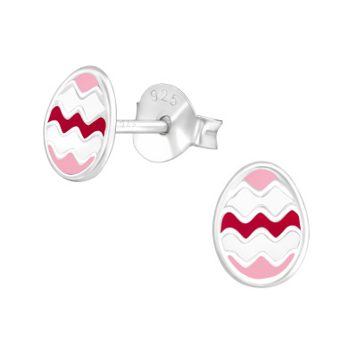 Children's Silver Egg Ear Studs with Epoxy