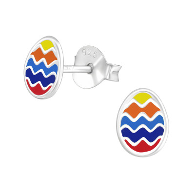 Children's Silver Egg Ear Studs with Epoxy