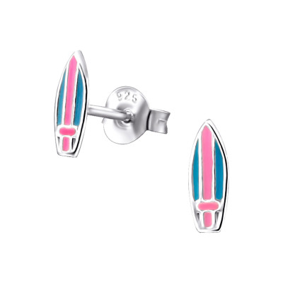 Children's Silver Surfboard Ear Studs with Epoxy