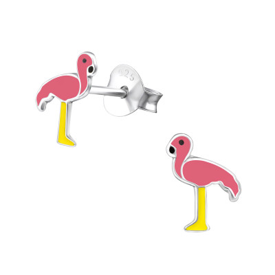 Children's Silver Egret Ear Studs with Epoxy