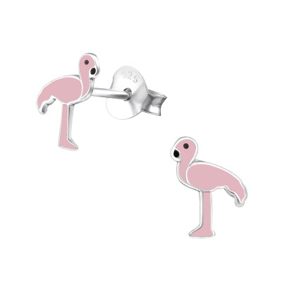 Children's Silver Egret Ear Studs with Epoxy