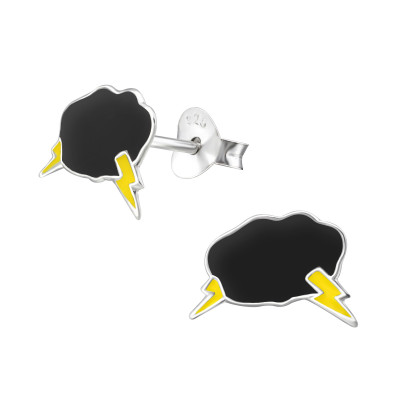 Children's Silver Storm Cloud Ear Studs with Epoxy