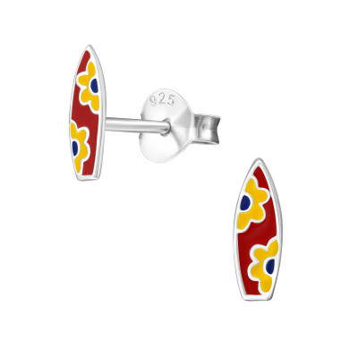 Children's Silver Surfboard Ear Studs with Epoxy