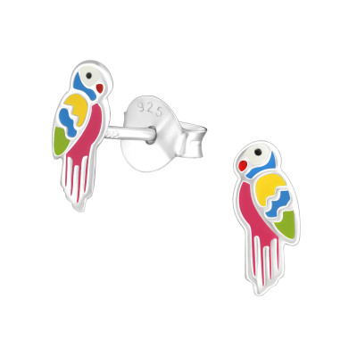 Parrot Children's Sterling Silver Ear Studs with Epoxy