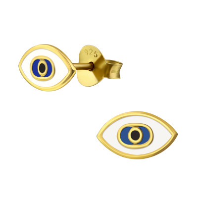 Evil Eye Children's Sterling Silver Ear Studs with Epoxy