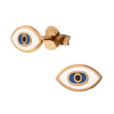 Evil Eye Children's Sterling Silver Ear Studs with Epoxy