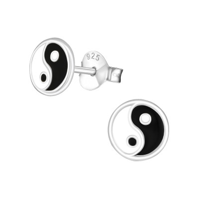 Children's Silver Yin and Yang Ear Studs with Epoxy