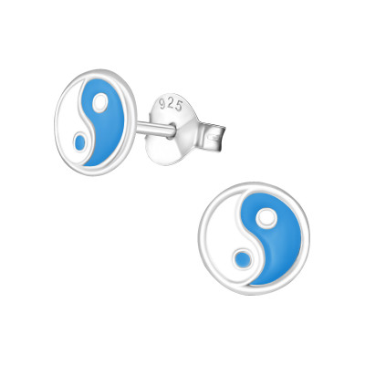 Children's Silver Ying and Yang Ear Studs with Epoxy