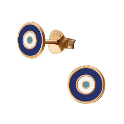 Evil Eye Children's Sterling Silver Ear Studs with Epoxy