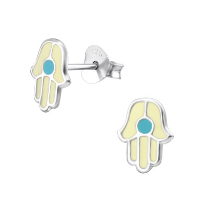 Children's Silver Hamsa Ear Studs with Epoxy