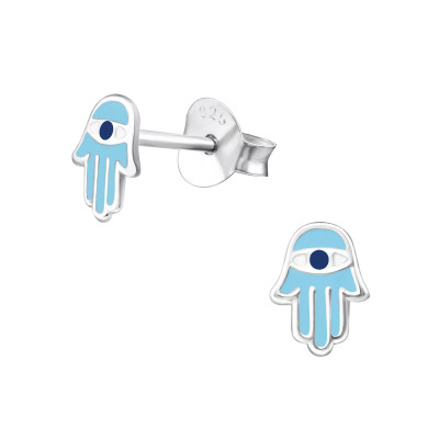 Children's Silver Hamsa Ear Studs with Epoxy