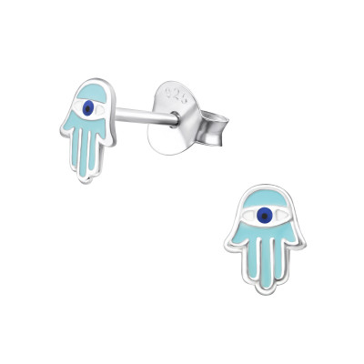 Children's Silver Hamsa Ear Studs with Epoxy