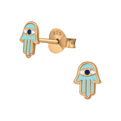 Hamsa Children's Sterling Silver Ear Studs with Epoxy