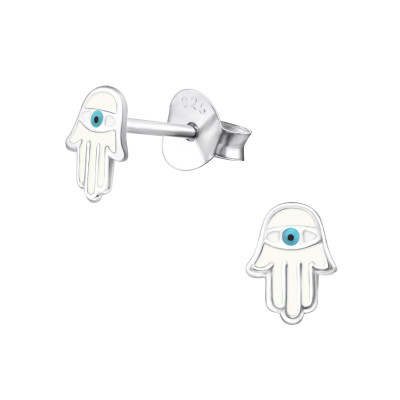 Children's Silver Hamsa Ear Studs with Epoxy