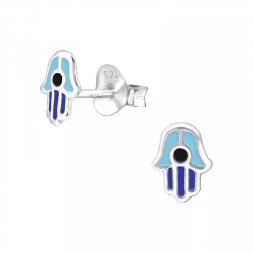 Sterling silver 925 Child's/Ladies Hamsa Hands Epoxy Colouring stud earrings 