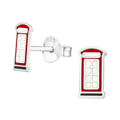 Children's Silver Phone Box Ear Studs with Epoxy