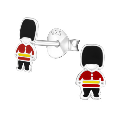 Children's Silver British Soldier Ear Studs with Epoxy