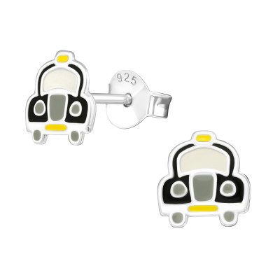 Children's Silver Taxi Ear Studs with Epoxy