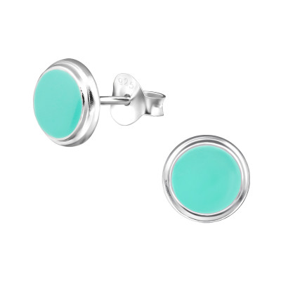 Children's Silver Round Ear Studs with Epoxy