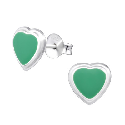 Heart Children's Sterling Silver Ear Studs with Epoxy