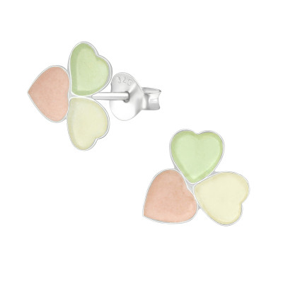 Children's Silver Triple Heart Ear Studs with Epoxy