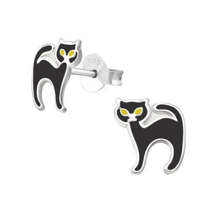 Children's Silver Cat Ear Studs with Epoxy