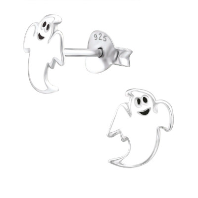 Children's Silver Ghost Ear Studs with Epoxy