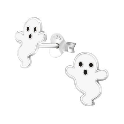 Children's Silver Ghost Ear Studs with Epoxy