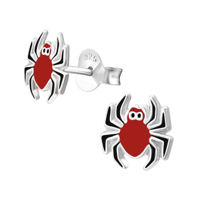 Children's Silver Spider Ear Studs with Epoxy