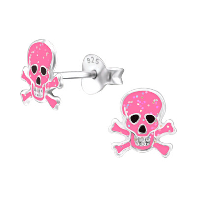 Children's Silver Skull Ear Studs with Epoxy