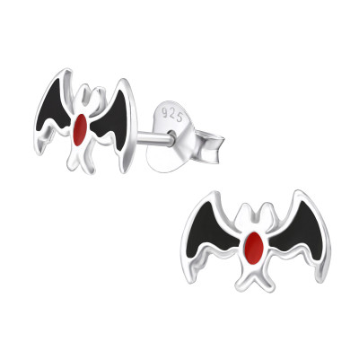 Children's Silver Bat Ear Studs with Epoxy