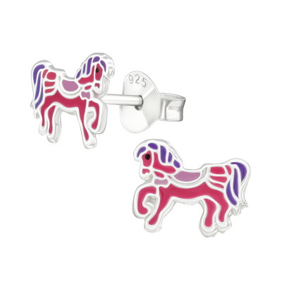 Children's Silver Pony Ear Studs with Epoxy